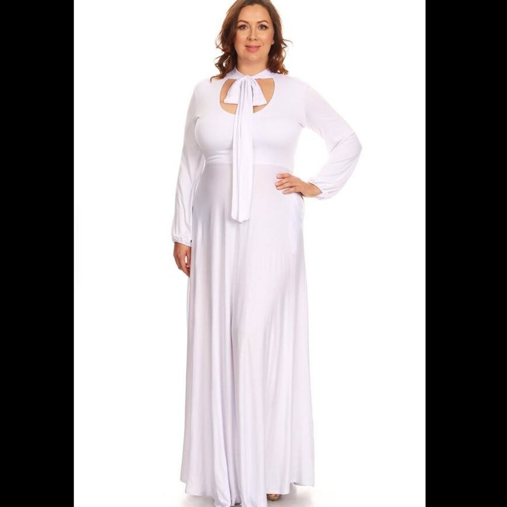 LALAGEN White Tie Neck Overflow Maxi Dress 1X - Picture 3 of 3